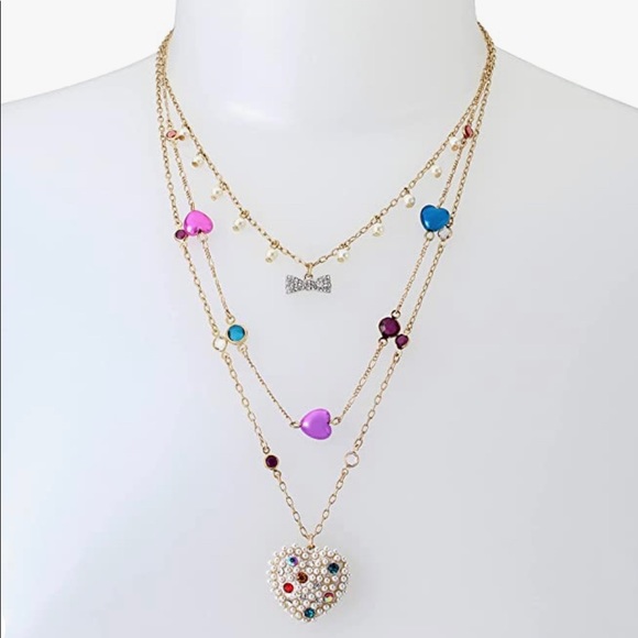 NWT Betsey Johnson Pearl Heart Layered Necklace Set Multi, NEVER WORN! GEORGEOUS - Picture 1 of 3